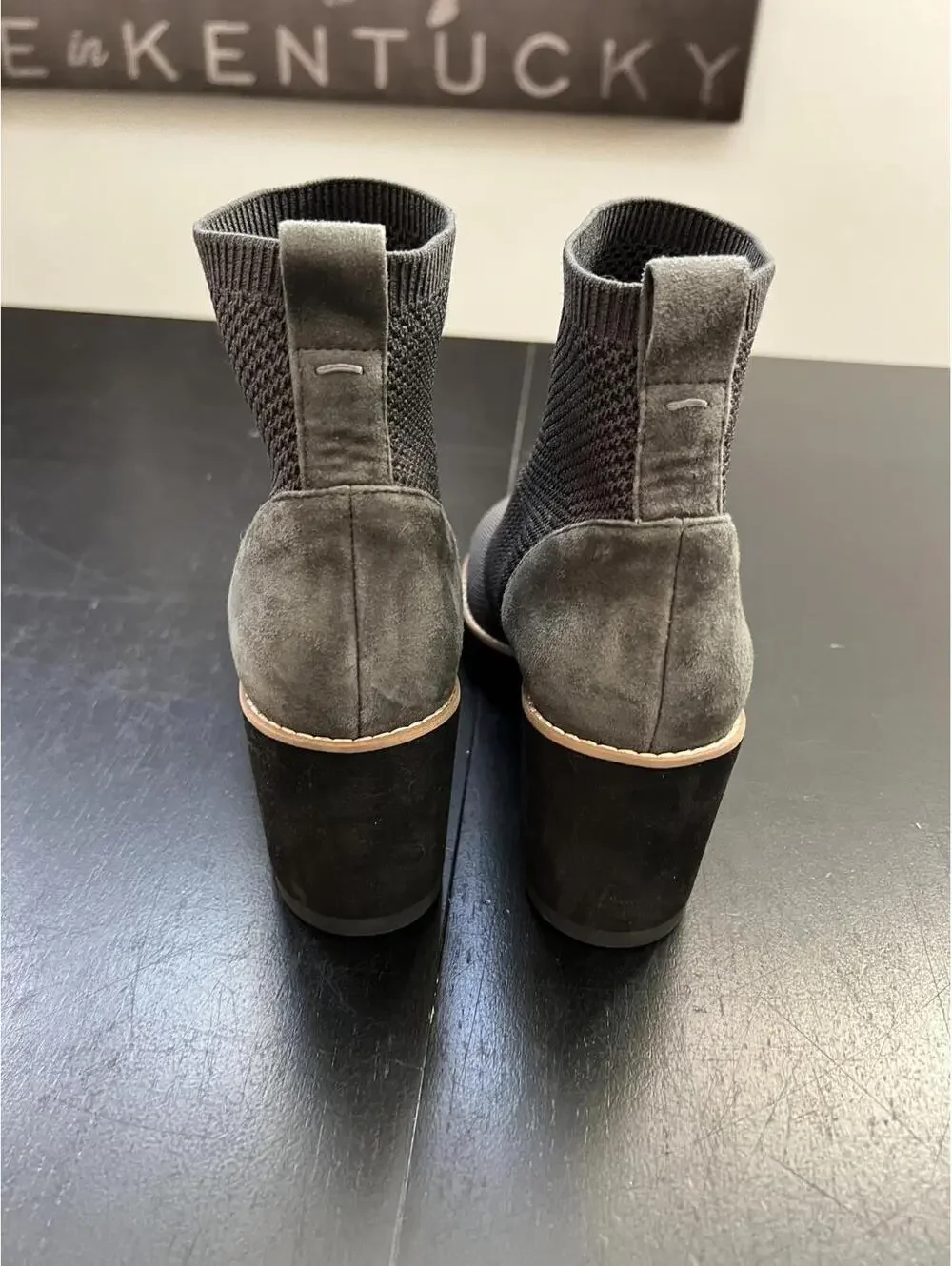 Eileen Fisher Amos London Grey Knit Wedge‎ Ankle Boots Size 8.5